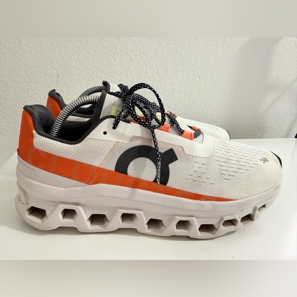 On cloudMonster  Womens White & Orange Athletic Sneaker - Picture 2 of 8